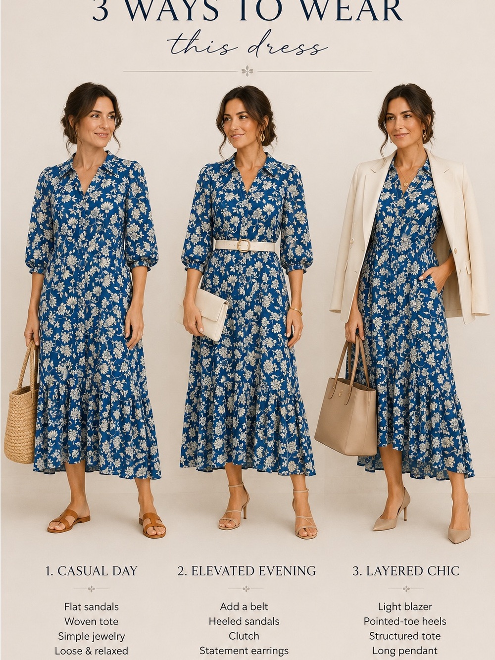 Zara Blue Floral V-Neck Midi Dress